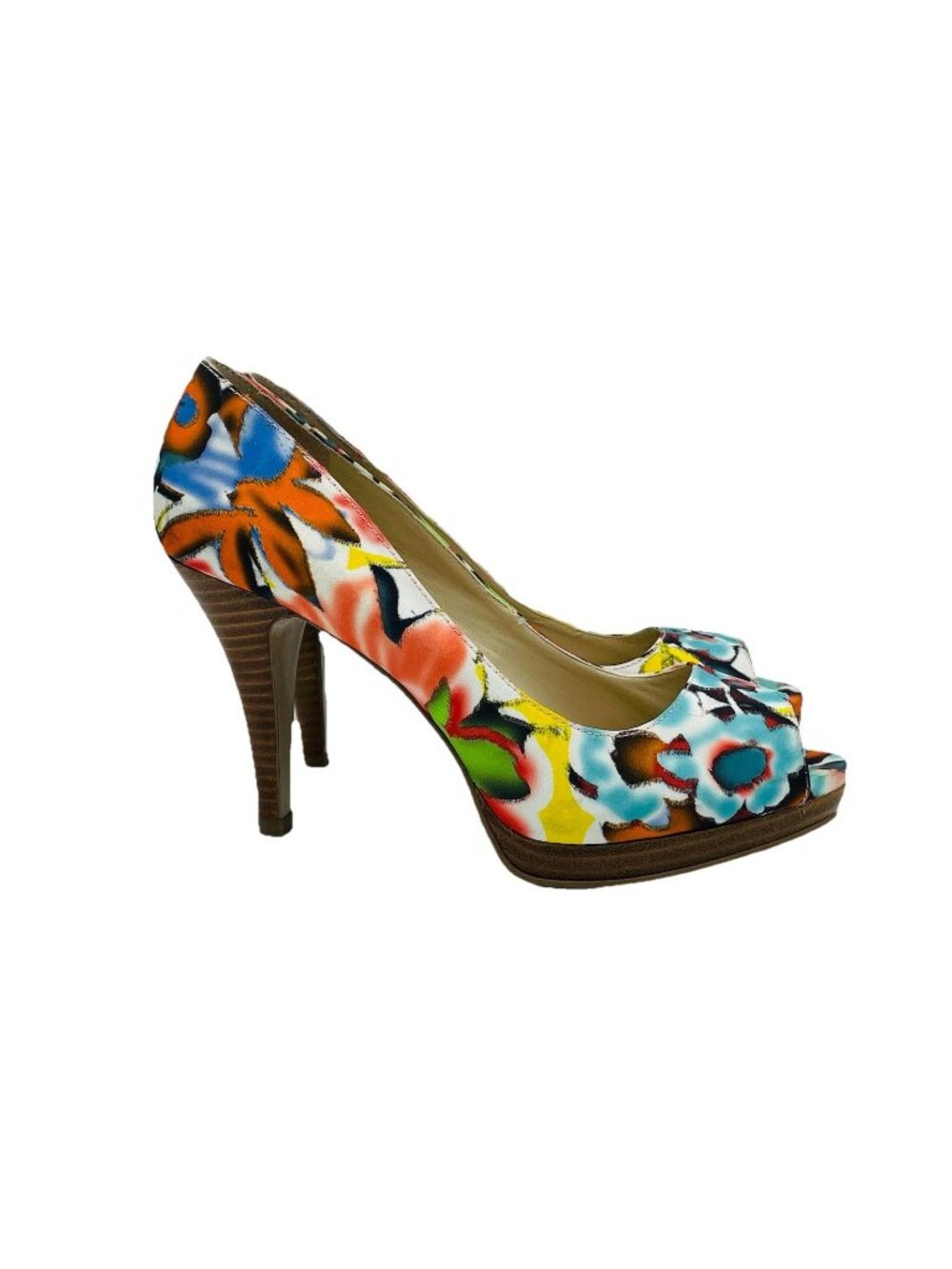 Nine West Womens Heels Size 5.5 M Danee Floral Stiletto Heels Peep Toe Platform
